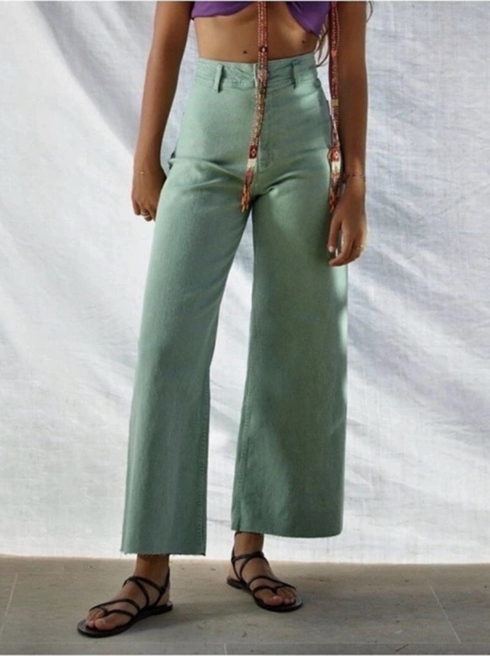 Zara Marine Wide Leg Pants in pistachio light Green size 4
